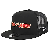 Men's New Era Black Tom and Jerry Wordmark Trucker 9FIFTY Snapback Hat