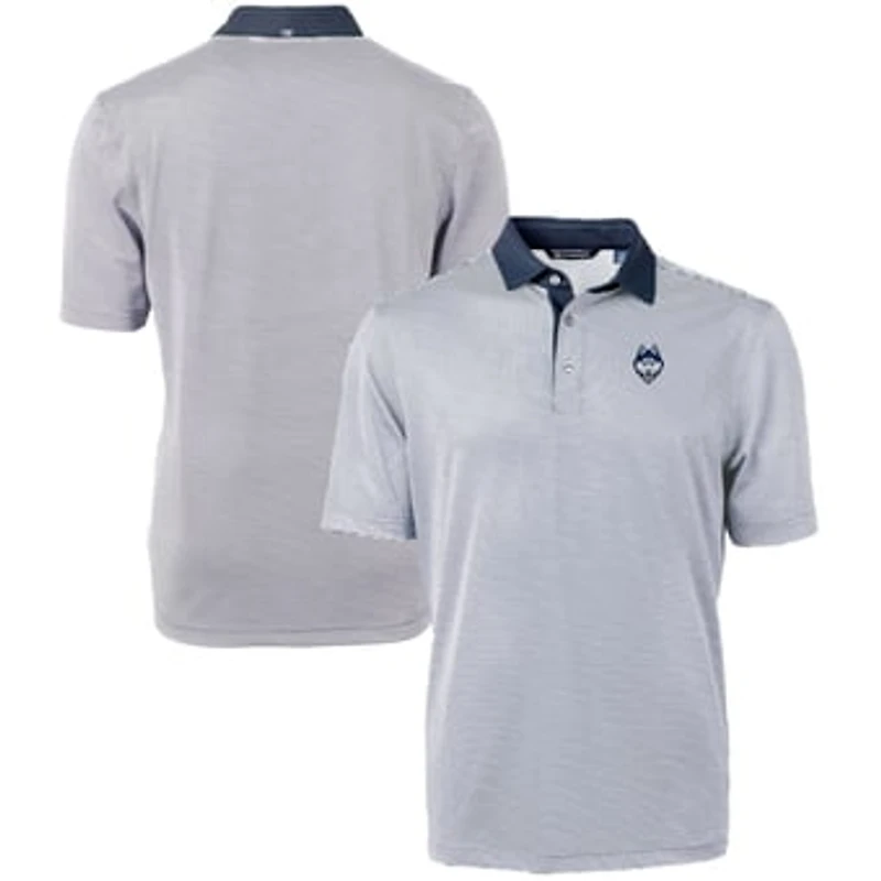 Men's Cutter & Buck Navy/White UConn Huskies Big & Tall Virtue Eco Pique Micro Stripe Recycled Polo