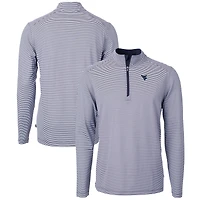 Men's Cutter & Buck  Navy/White West Virginia Mountaineers Big & Tall Virtue Eco Pique Micro Stripe Recycled Quarter-Zip Pullover Top