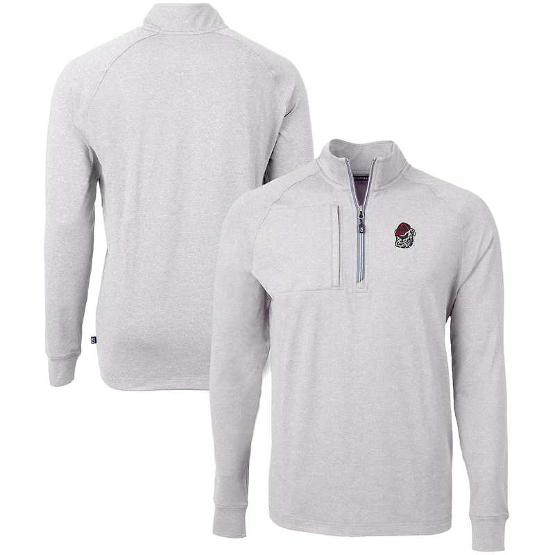 Men's Cutter & Buck  Heather Gray Georgia Bulldogs Big & Tall Adapt Eco Knit Quarter-Zip Pullover Top