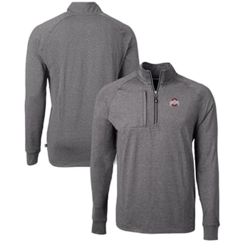 Men's Cutter & Buck Heather Black Ohio State Buckeyes Big & Tall Adapt Eco Knit Quarter-Zip Pullover Top