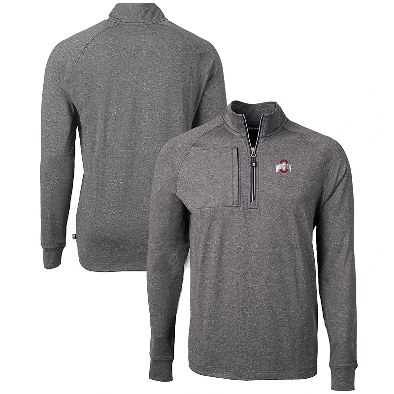 Men's Cutter & Buck Heather Black Ohio State Buckeyes Big & Tall Adapt Eco Knit Quarter-Zip Pullover Top