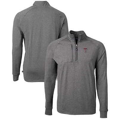 Men's Cutter & Buck  Heather Black Texas Tech Red Raiders Big & Tall Adapt Eco Knit Quarter-Zip Pullover Top