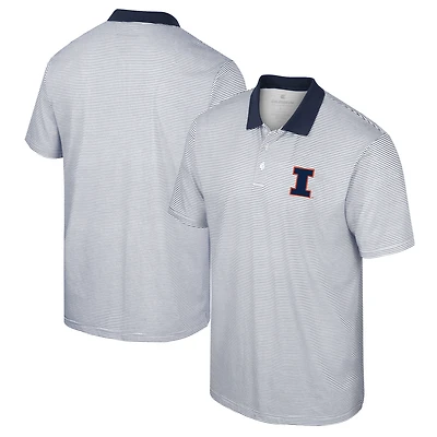 Men's Colosseum White/Navy Illinois Fighting Illini Print Stripe Polo