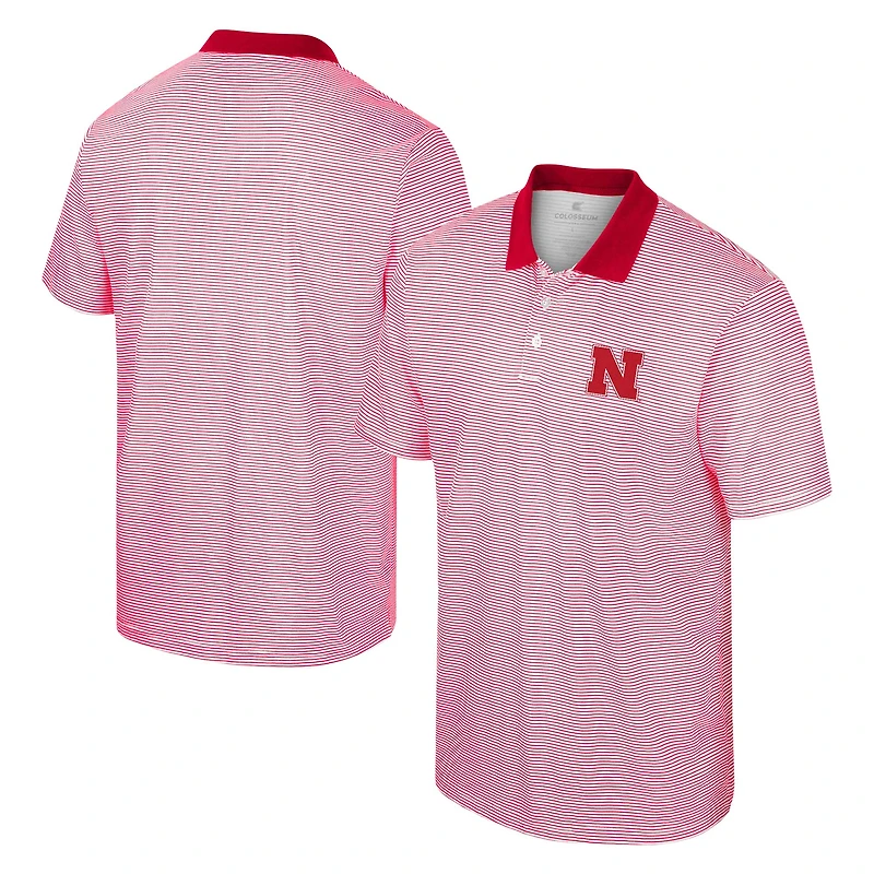 Men's Colosseum White/Scarlet Nebraska Huskers Print Stripe Polo