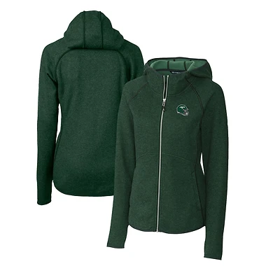 Women's Cutter & Buck  Green New York Jets Helmet Logo Mainsail Sweater-Knit Full-Zip Hoodie