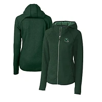 Women's Cutter & Buck  Green New York Jets Helmet Logo Mainsail Sweater-Knit Full-Zip Hoodie