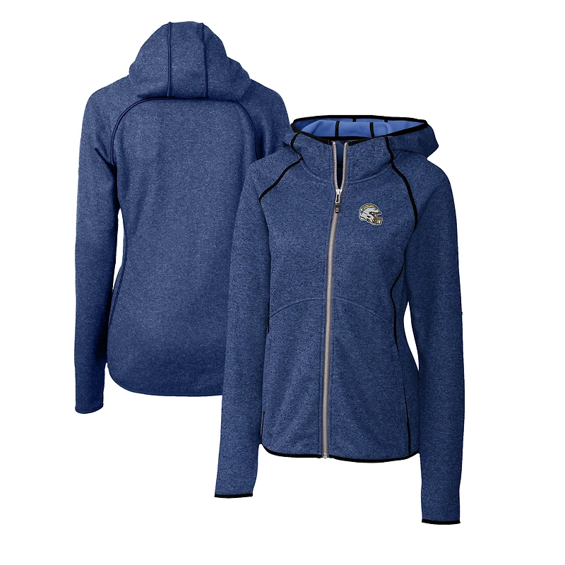 Women's Cutter & Buck  Powder Blue Los Angeles Chargers Helmet Logo Mainsail Sweater-Knit Full-Zip Hoodie