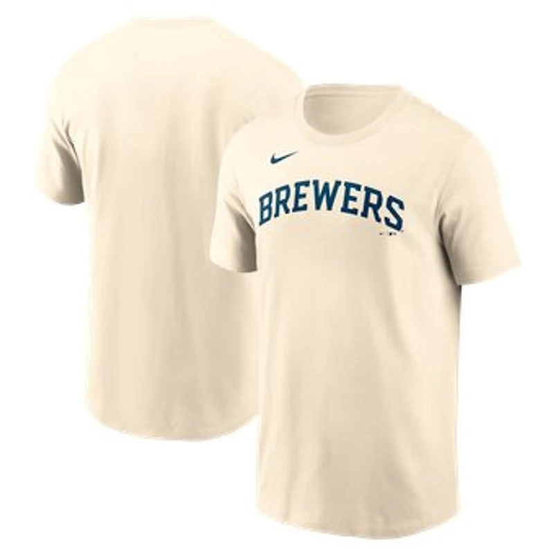 Men's Nike Tan Milwaukee Brewers Fuse Wordmark T-Shirt