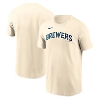 Men's Nike Tan Milwaukee Brewers Fuse Wordmark T-Shirt