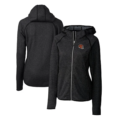 Women's Cutter & Buck  Charcoal Cincinnati Bengals Helmet Logo Mainsail Sweater-Knit Full-Zip Hoodie