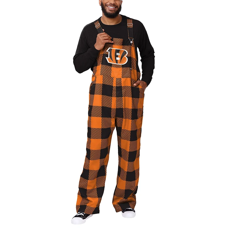 Men's FOCO  Orange Cincinnati Bengals Big Logo Plaid Overalls