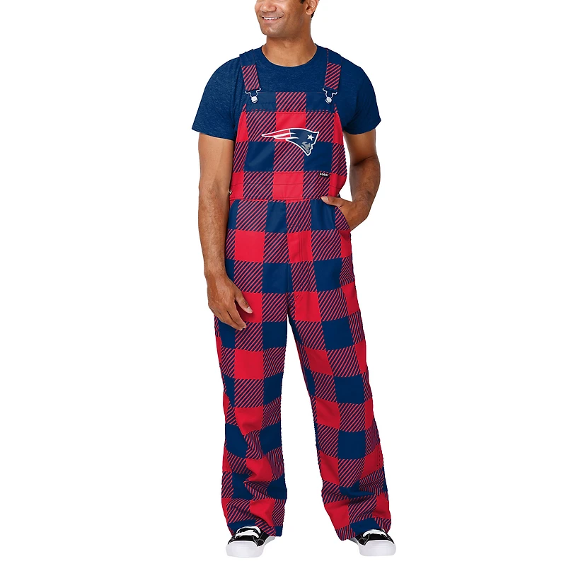 Men's FOCO Navy New England Patriots Big Logo Plaid Overalls