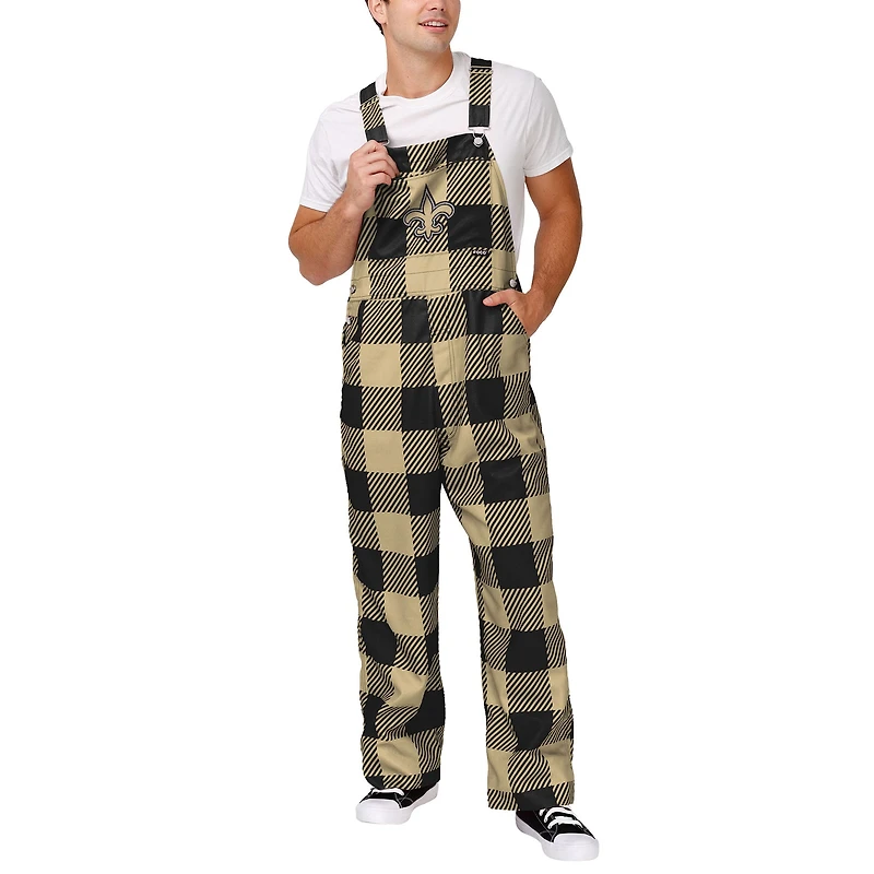 Men's FOCO Black New Orleans Saints Big Logo Plaid Overalls