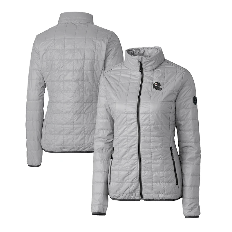 Women's Cutter & Buck  Gray Pittsburgh Steelers Helmet Logo Rainier PrimaLoft Eco Insulated Full-Zip Puffer Jacket