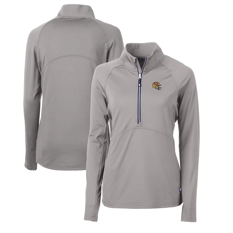 Women's Cutter & Buck  Gray San Francisco 49ers Helmet Logo Adapt Eco Knit Stretch Recycled Half-Zip Pullover Top
