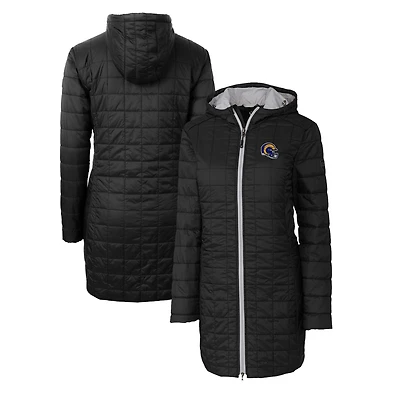 Women's Cutter & Buck  Black Los Angeles Rams Helmet Logo Rainier Primaloft Eco Insulated Hooded Long Coat