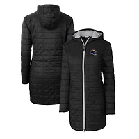 Women's Cutter & Buck  Black Los Angeles Rams Helmet Logo Rainier Primaloft Eco Insulated Hooded Long Coat