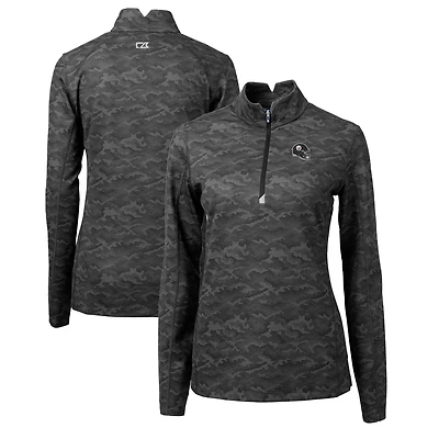 Women's Cutter & Buck  Black Pittsburgh Steelers Helmet Logo Traverse Camo Print Stretch Quarter-Zip Pullover Top