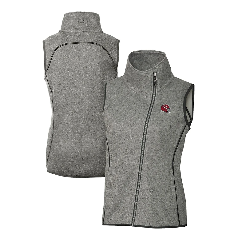 Women's Cutter & Buck  Heather Gray Kansas City Chiefs Helmet Logo Mainsail Sweater-Knit Full-Zip Asymmetrical Vest