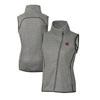 Women's Cutter & Buck  Heather Gray Kansas City Chiefs Helmet Logo Mainsail Sweater-Knit Full-Zip Asymmetrical Vest