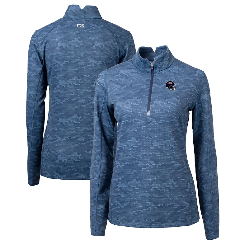 Women's Cutter & Buck  Navy Chicago Bears Helmet Logo Traverse Camo Print Stretch Quarter-Zip Pullover Top