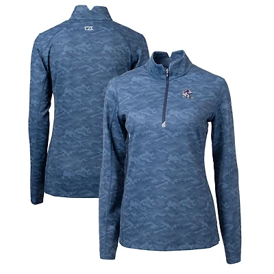 Women's Cutter & Buck  Navy Buffalo Bills Helmet Logo Traverse Camo Print Stretch Quarter-Zip Pullover Top