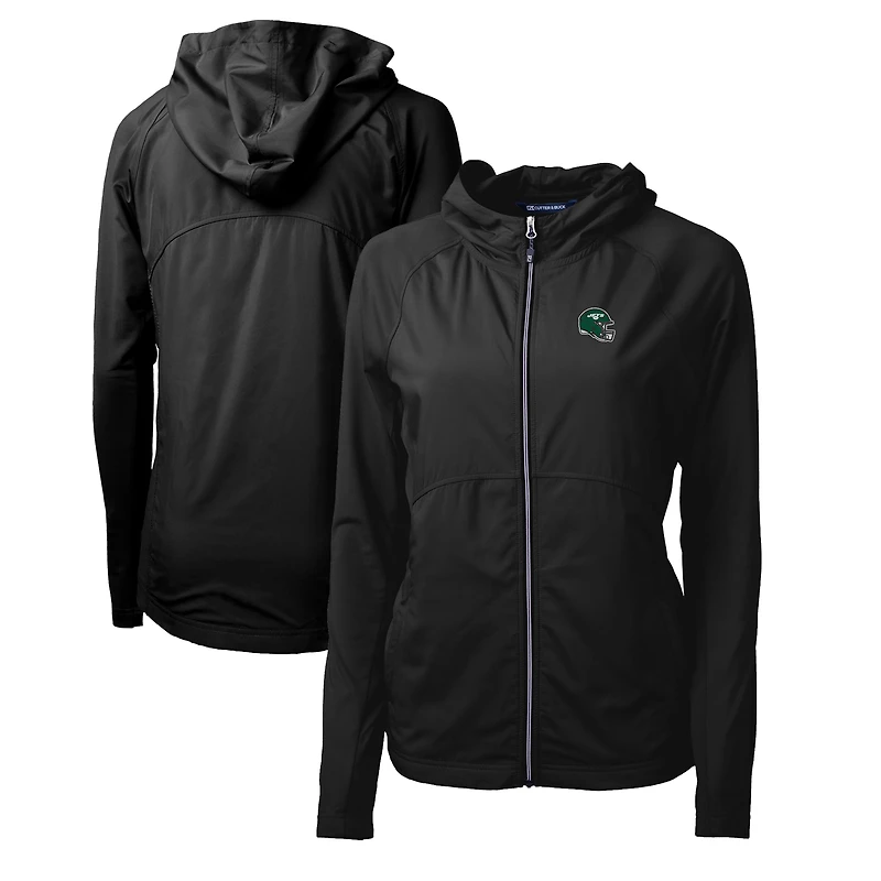 Women's Cutter & Buck  Black New York Jets Helmet Logo Adapt Eco Knit Hybrid Recycled Full-Zip Hoodie