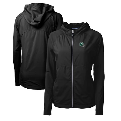 Women's Cutter & Buck  Black New York Jets Helmet Logo Adapt Eco Knit Hybrid Recycled Full-Zip Hoodie