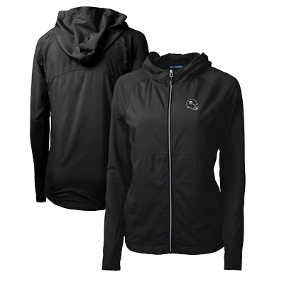 Women's Cutter & Buck  Black Pittsburgh Steelers Helmet Logo Adapt Eco Knit Hybrid Recycled Full-Zip Hoodie