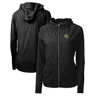 Women's Cutter & Buck  Black San Francisco 49ers Helmet Logo Adapt Eco Knit Hybrid Recycled Full-Zip Hoodie