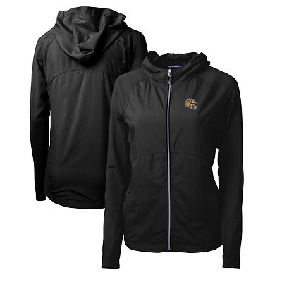 Women's Cutter & Buck  Black San Francisco 49ers Helmet Logo Adapt Eco Knit Hybrid Recycled Full-Zip Hoodie