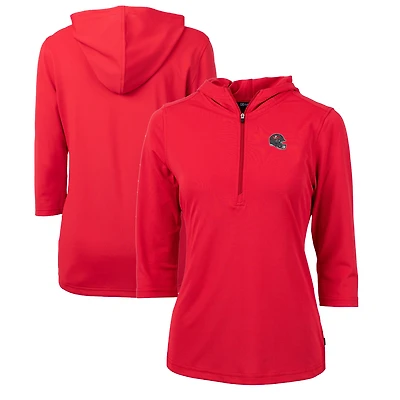 Women's Cutter & Buck  Red Tampa Bay Buccaneers Helmet Logo DryTec Virtue Eco Pique Recycled 3/4-Sleeve Half-Zip Pullover Hoodie