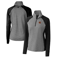 Women's Cutter & Buck  Black Cincinnati Bengals Helmet Logo DryTec Forge Tonal Stripe Stretch Half-Zip Top