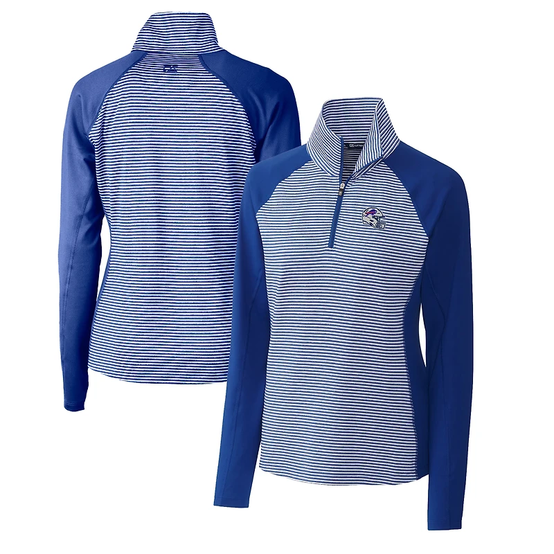 Women's Cutter & Buck  Royal Buffalo Bills Helmet Logo DryTec Forge Tonal Stripe Stretch Half-Zip Top