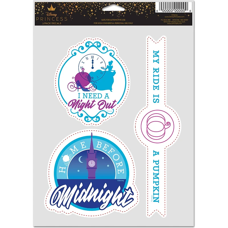 WinCraft Disney Princess Cinderella 3-Pack Multi-Use Decal Set