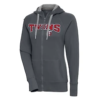 Women's Antigua Charcoal Minnesota Twins Victory Full-Zip Hoodie