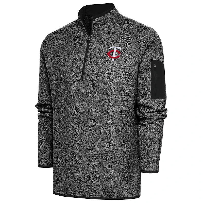 Men's Antigua  Heather Black Minnesota Twins Big & Tall Fortune Quarter-Zip Pullover Jacket