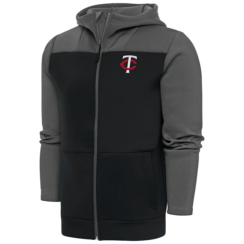 Men's Antigua  Steel Minnesota Twins Protect Full-Zip Hoodie