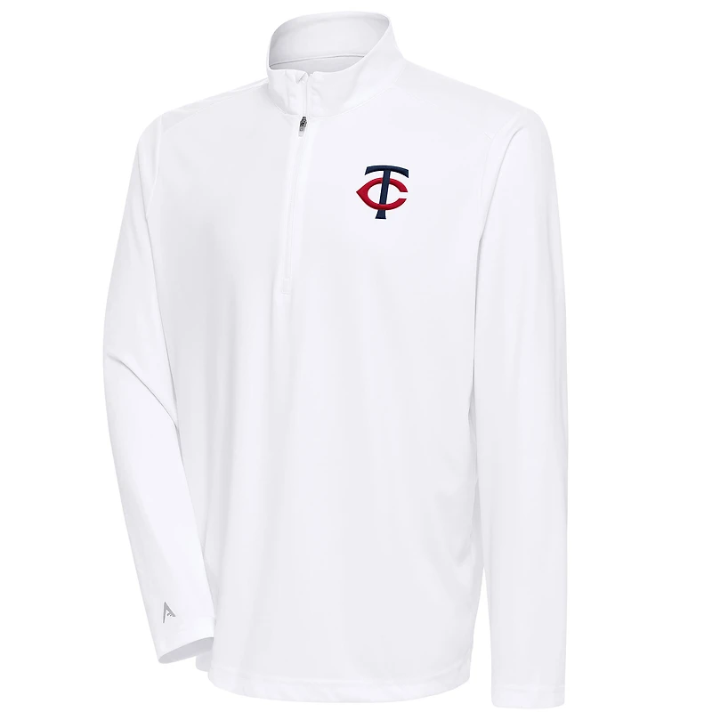 Men's Antigua White Minnesota Twins Tribute Quarter-Zip Pullover Top