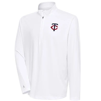 Men's Antigua White Minnesota Twins Tribute Quarter-Zip Pullover Top