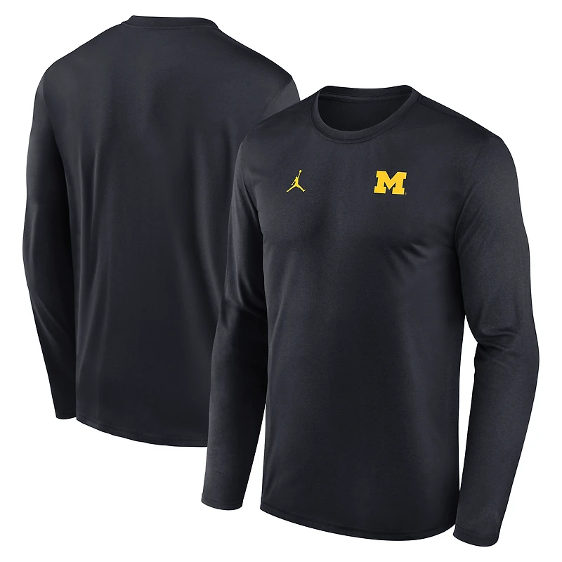 Men's Jordan Brand Navy Michigan Wolverines 2026 Sideline Small Logo Legend Dri-FIT Long Sleeve T-Shirt