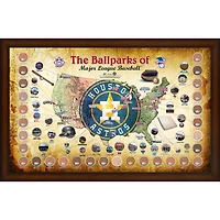 Houston Astros Framed 20" x 32" MLB Parks Map Collage with Game-Used Dirt from All 30 Stadiums