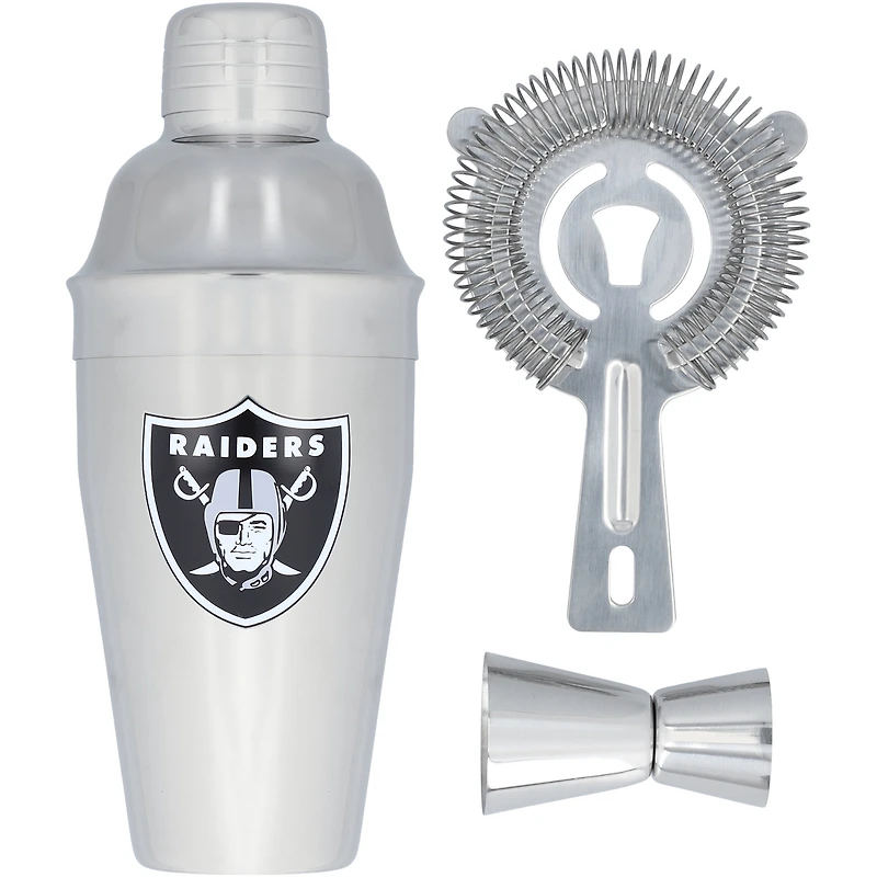 The Memory Company Las Vegas Raiders Stainless Steel Shaker, Strainer & Jigger Set