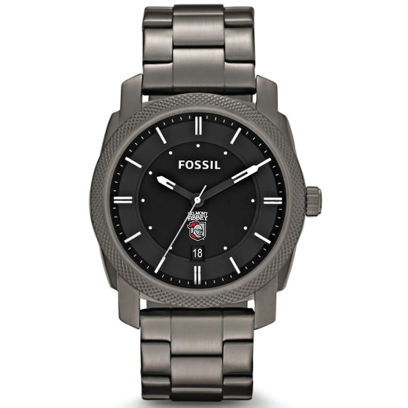 Men's Fossil Gray Belmont Abbey Crusaders Machine Smoke Stainless Steel Watch