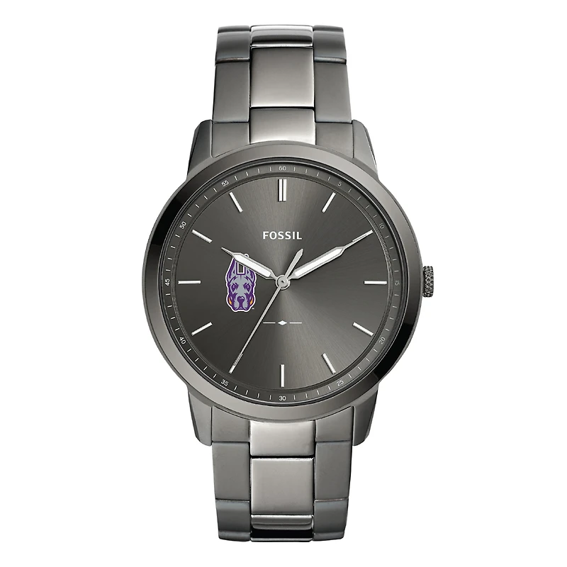 Men's Fossil  Gray UAlbany Great Danes Minimalist Three-Hand Smoke Watch