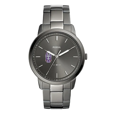 Men's Fossil  Gray UAlbany Great Danes Minimalist Three-Hand Smoke Watch