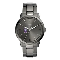 Men's Fossil  Gray UAlbany Great Danes Minimalist Three-Hand Smoke Watch