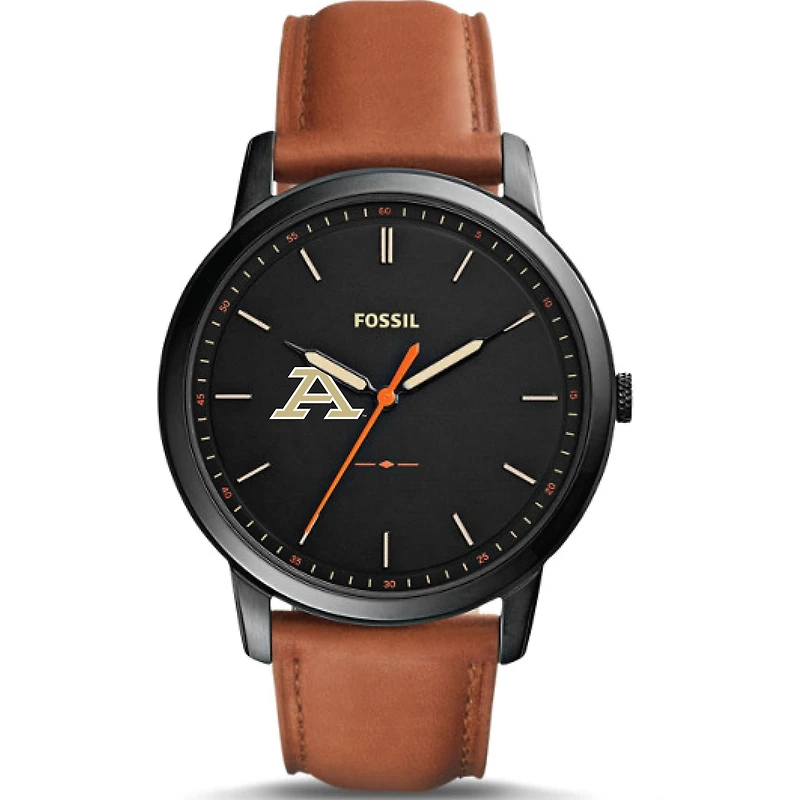 Men's Fossil  Black Akron Zips Minimalist Slim Light Brown Leather Watch