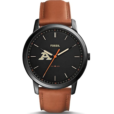 Men's Fossil  Black Akron Zips Minimalist Slim Light Brown Leather Watch